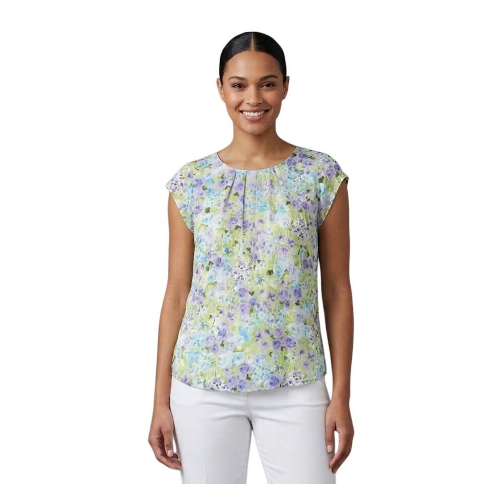 41 Hawthorn Pleated Blouse Multicolor Short Sleeve Women Size Medium NWT